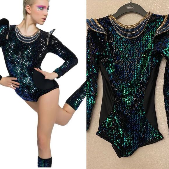 Revolution Black and Blue Sequin Dance Costume - Picture 1 of 10